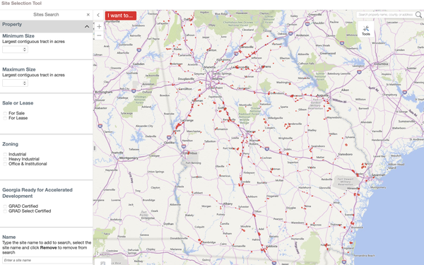 Screenshot of site selector tool